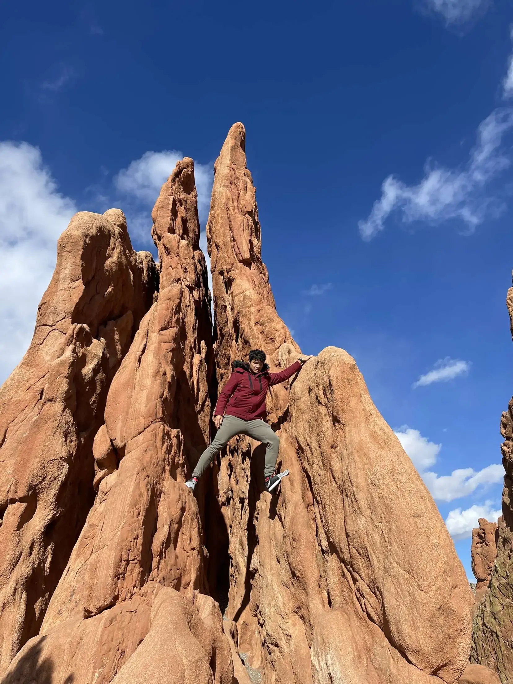 Towering red rock formations at Garden of the Gods